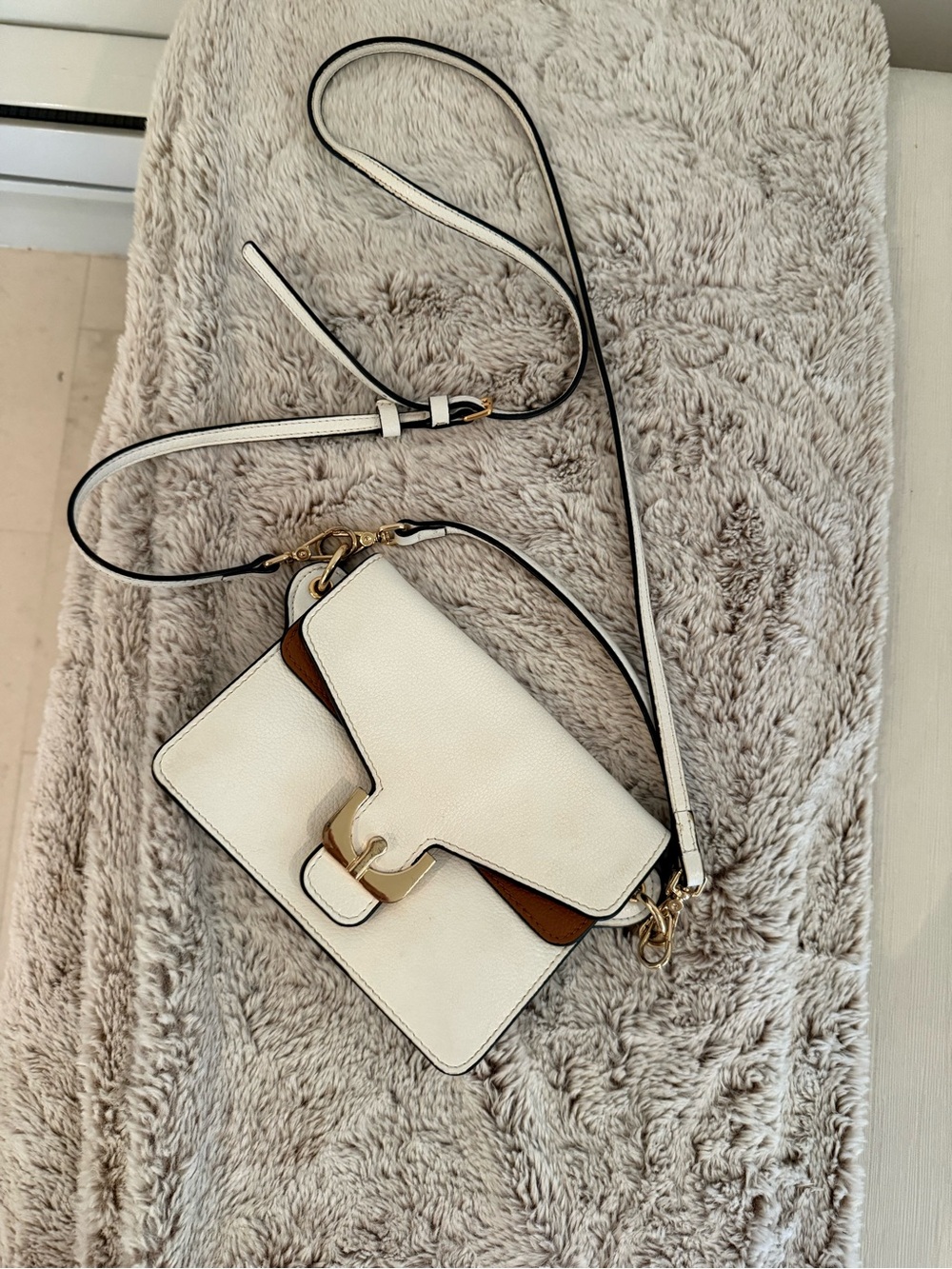 Cream Leather Crossbody Bag with Gold Hardware